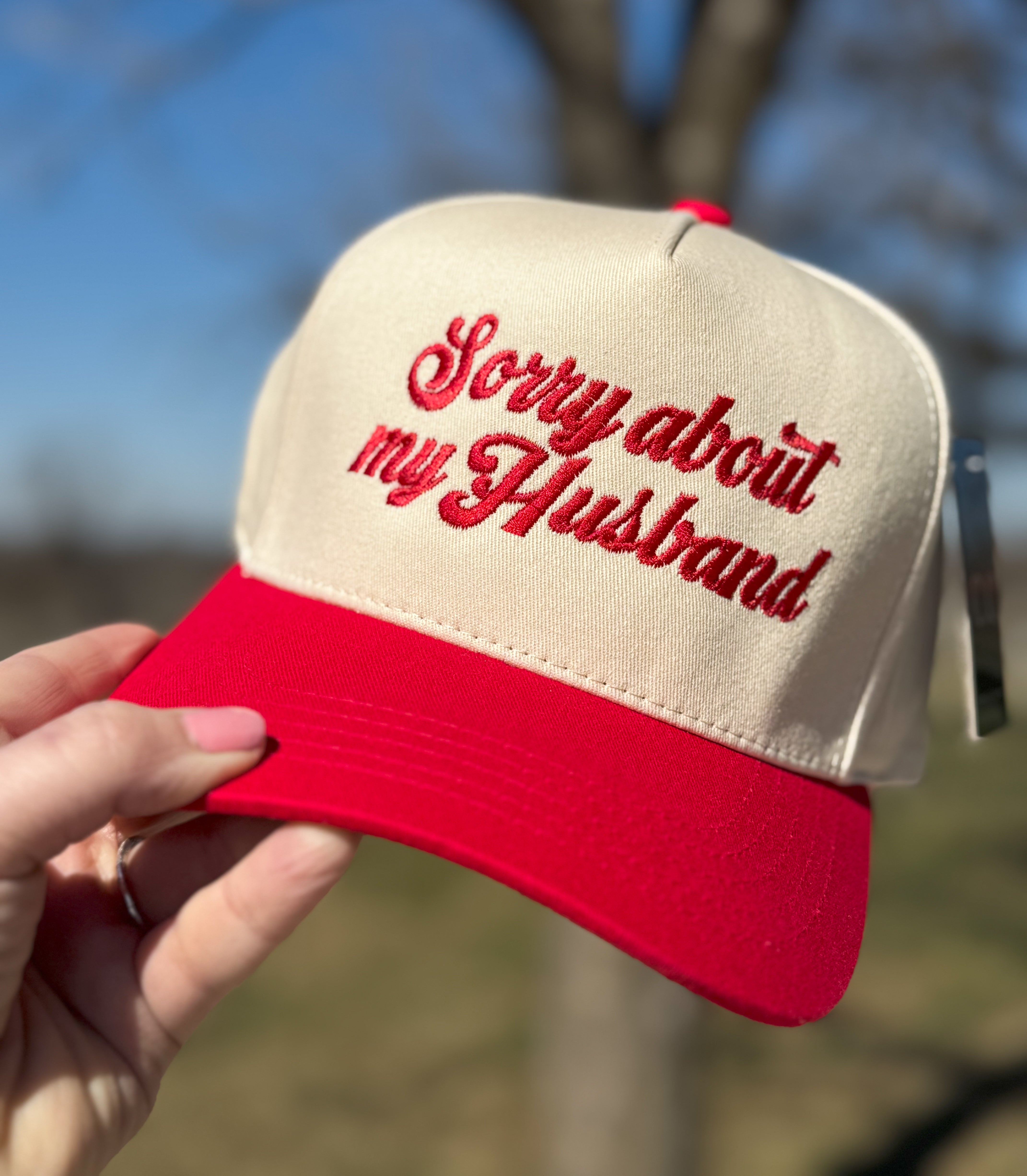 Sorry About My Husband Embroidered Two-Tone Canvas Cap