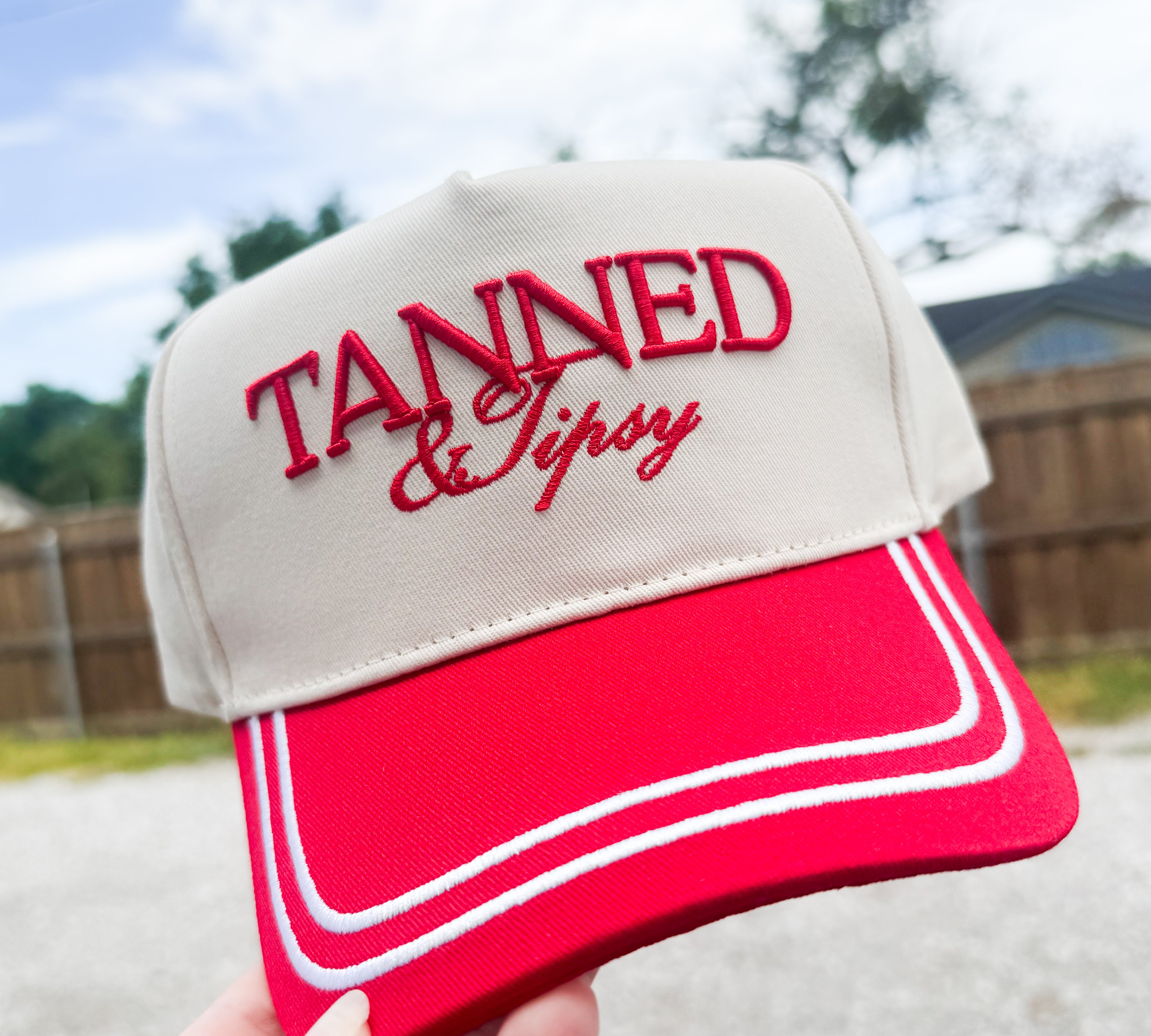 Tanned & Tipsy - Red/Beige Vintage Trucker Hat