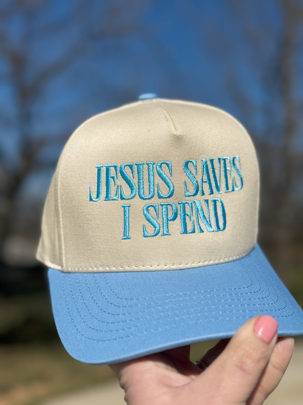 Jesus Saves, I Spend Embroidery Hat