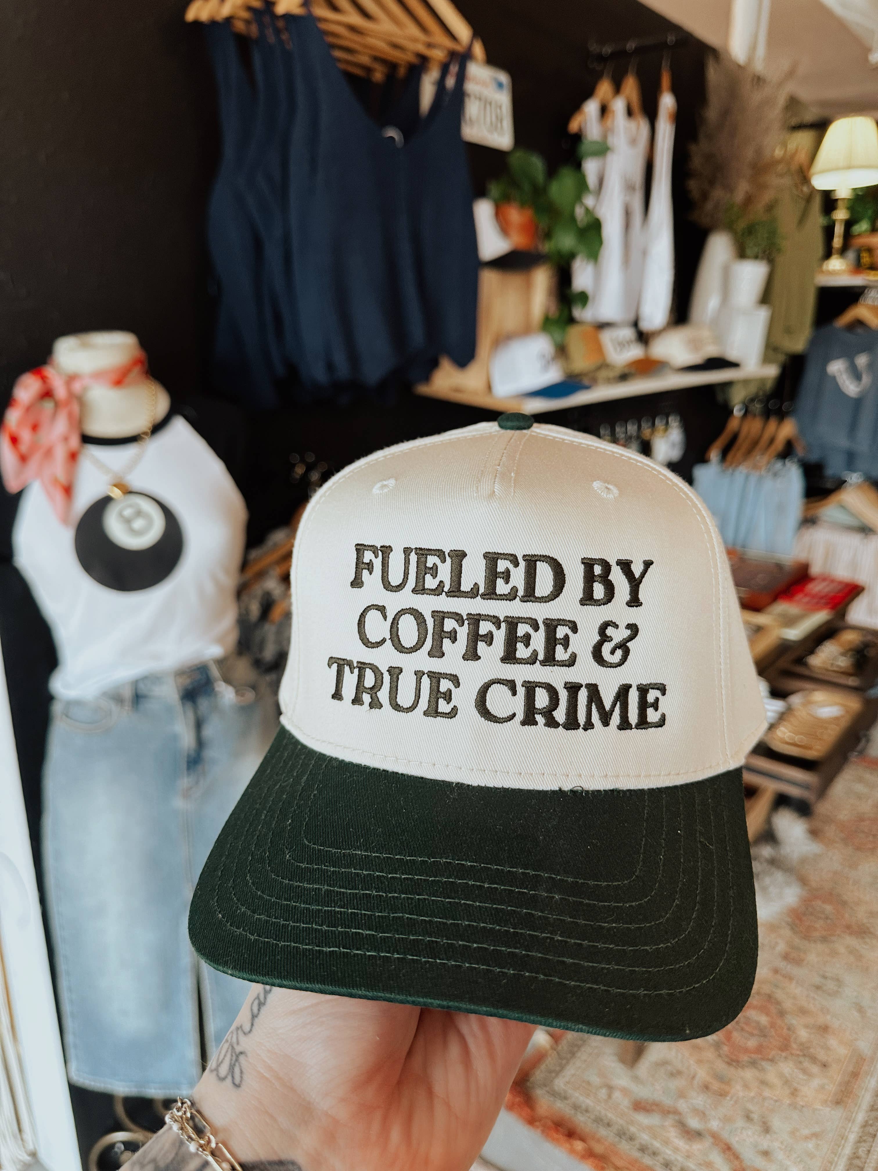Fueled By Coffee & True Crime Embroidered Trucker Hat