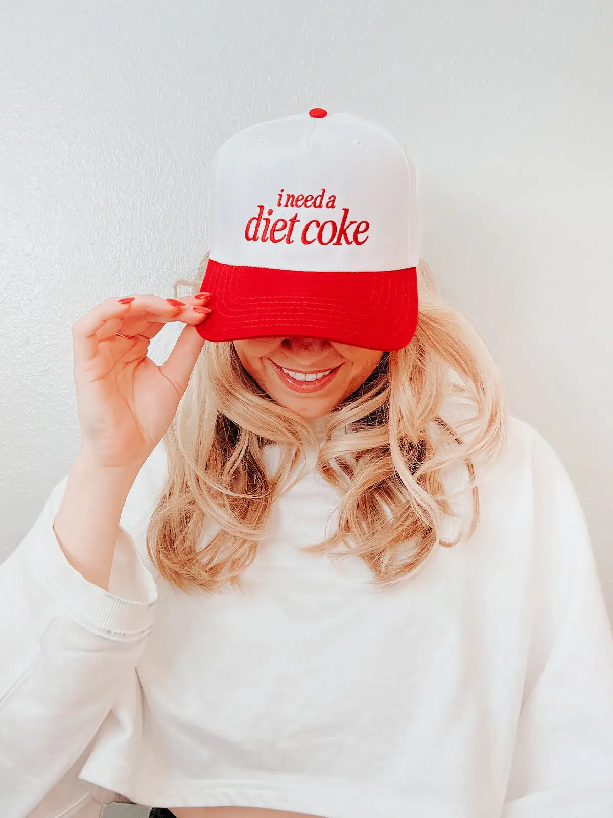 I Need a Diet Coke Embroidered Trucker Hat - Red and White