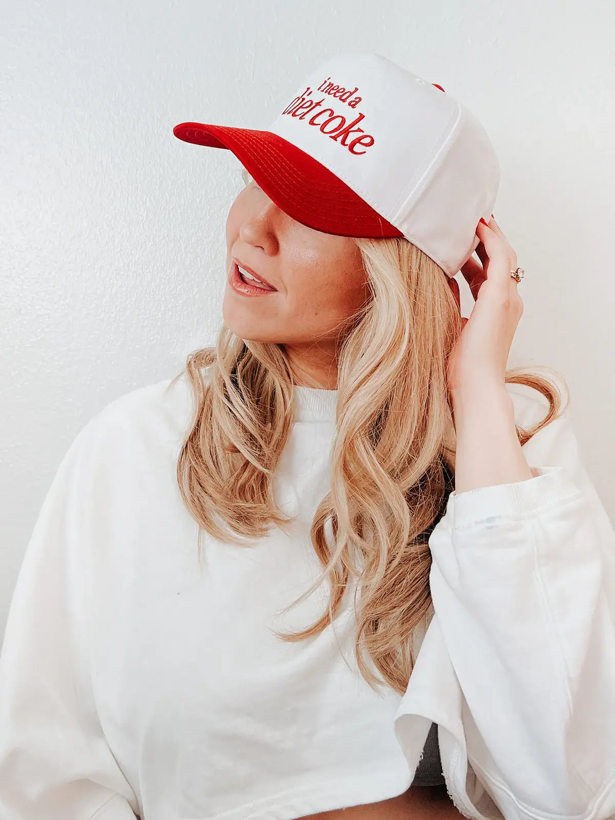 I Need a Diet Coke Embroidered Trucker Hat - Red and White