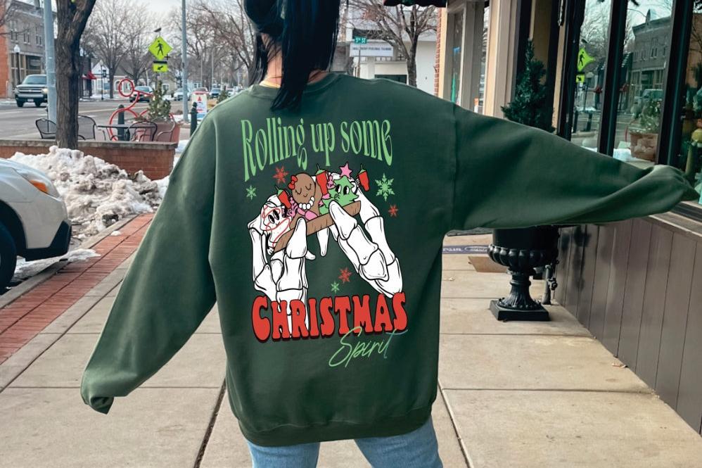 Rolling Up Some Christmas Spirit - Graphic Tee + Crewneck